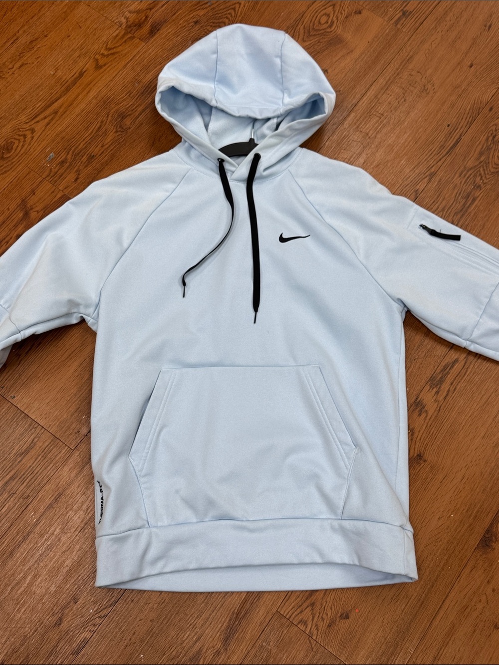 Nike Men's Pale Blue Performance Hoodie with Black Accents